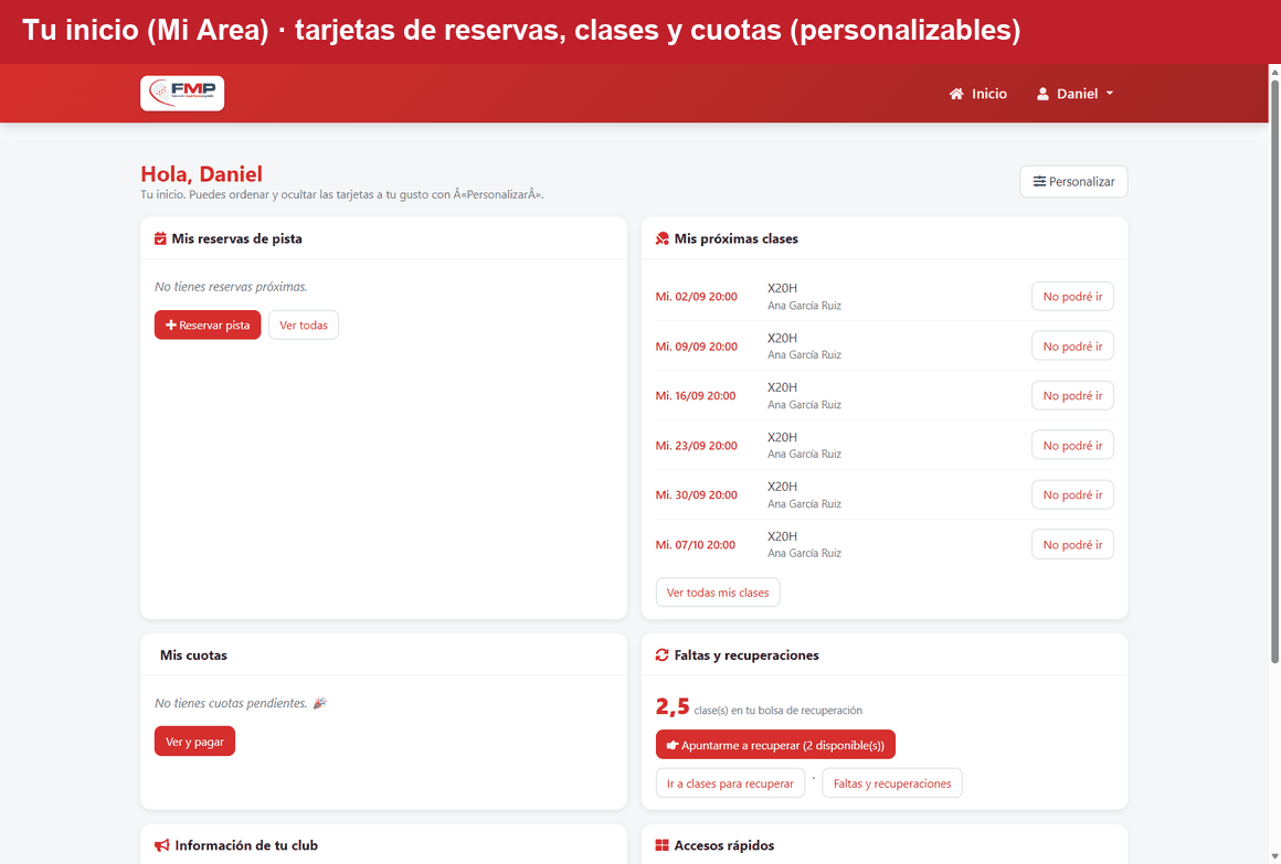 Recorrido: el área del usuario